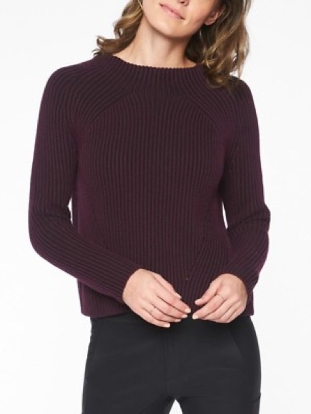 Athleta Rockland Textured Ribbed Crewneck Sweater in Plum XXS